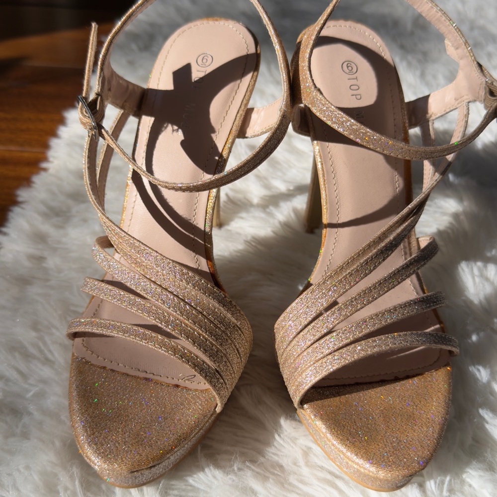 OP Glitter Strappy Heels in Rose Gold